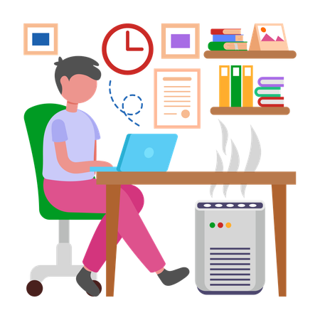 Boy inhaling Breathe Clean with Air Purifier  Illustration