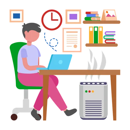 Boy inhaling Breathe Clean with Air Purifier  Illustration