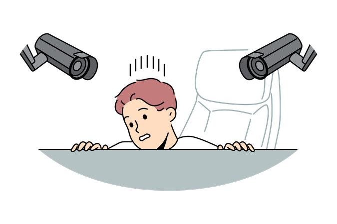 Boy installs cctv camera  Illustration