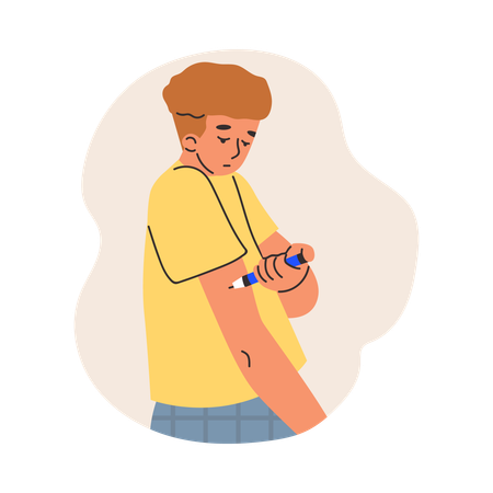 Boy insulin injection into shoulder  Illustration