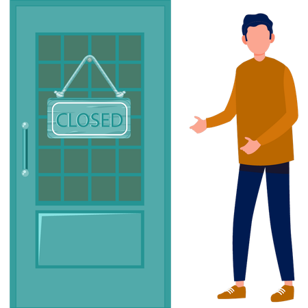 Boy introduces closed door  Illustration