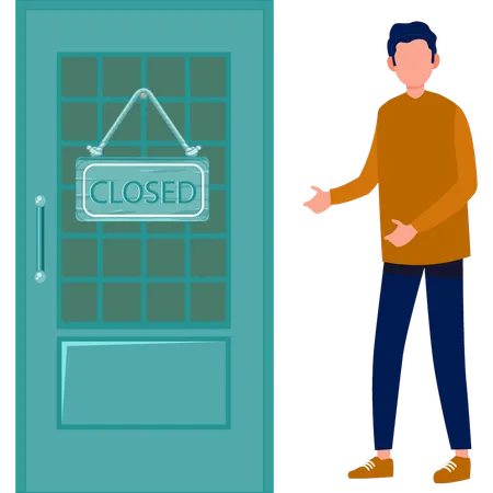 Boy introduces closed door  Illustration