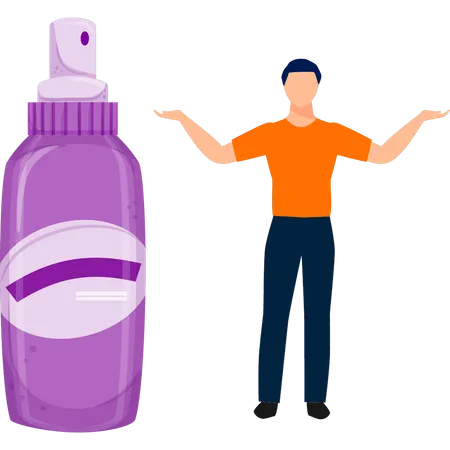 Boy introduces deodorant spray  Illustration