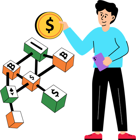 Boy investing in cryptocurrency  Illustration