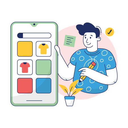Boy is adding items from favorite shop  Illustration