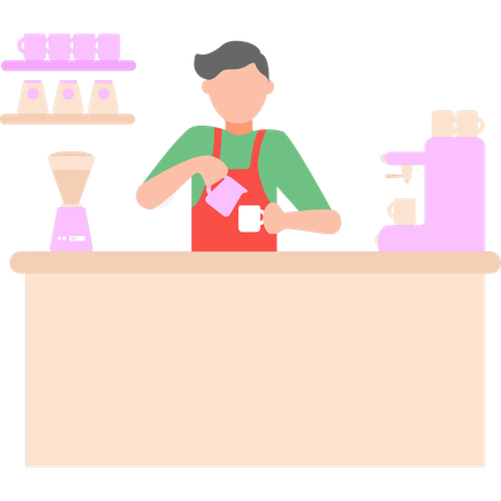 Boy is adding milk in coffee  Illustration