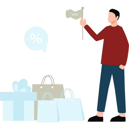 A Boy Is Advertising Sales At A Shopping Mall Illustration
