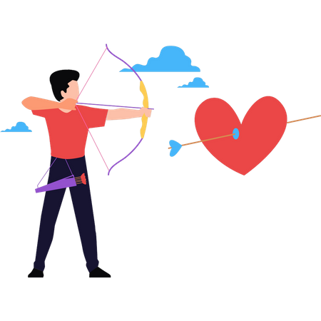 Boy is aiming at the heart with an archer  Illustration