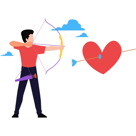 Boy is aiming at the heart with an archer  Illustration