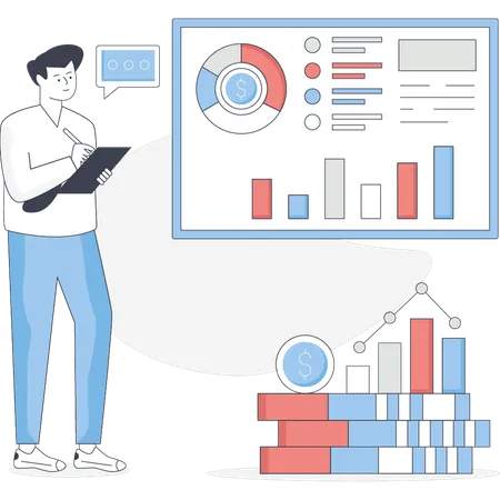 Boy is analysis economic chart  Illustration