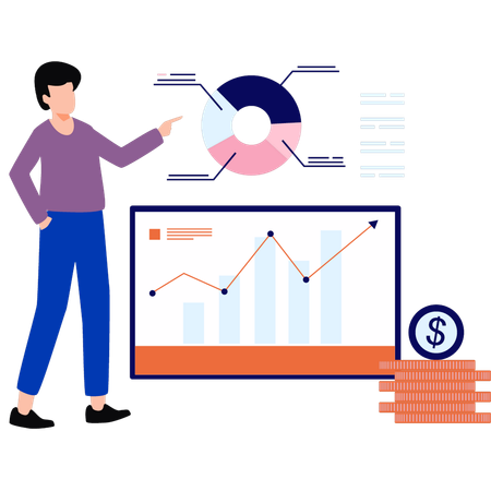 Boy is analyzing business graph  Illustration