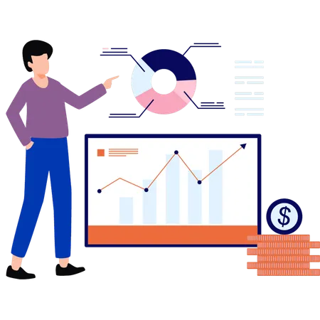 Boy is analyzing business graph  Illustration