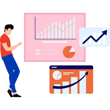 Boy is analyzing business graph  Illustration