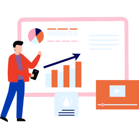 Boy is analyzing business graph  Illustration