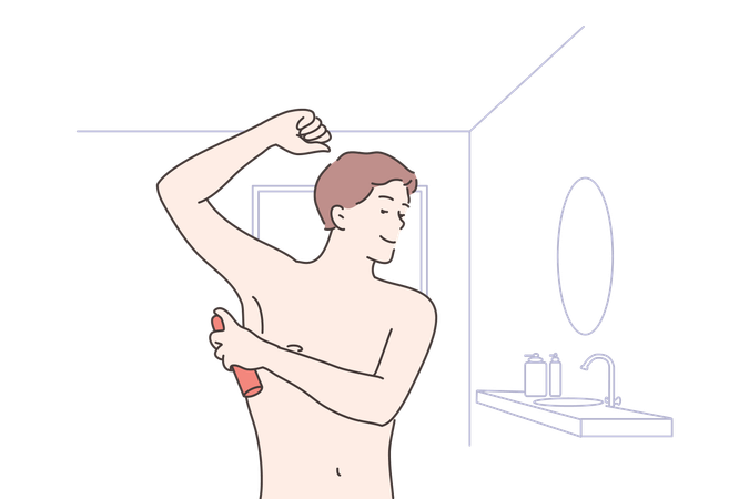 Boy is applying body spray  Illustration