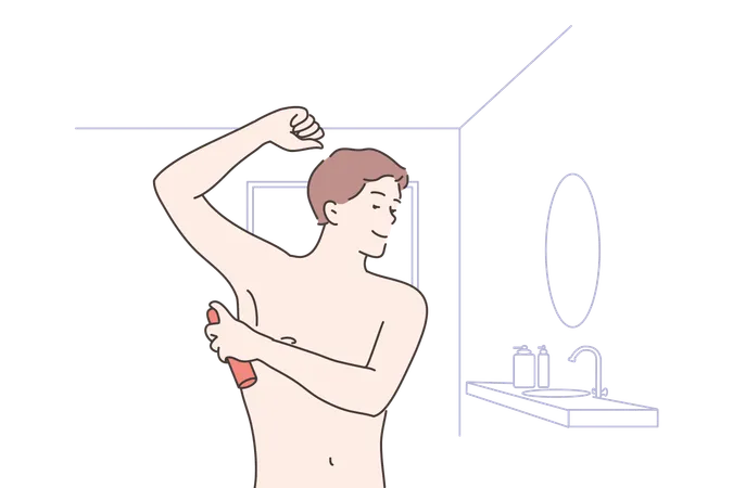 Boy is applying body spray  Illustration