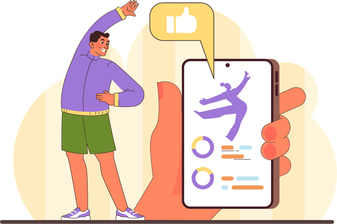 Boy is attending online yoga class  イラスト