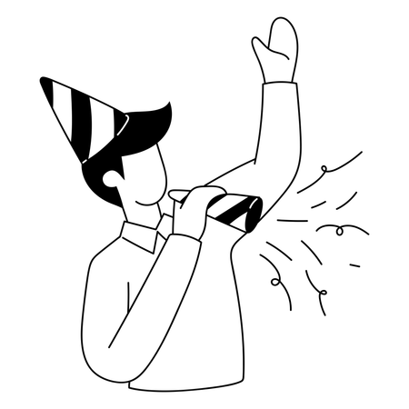 Boy is blowing confetti poppers in birthday party  Illustration