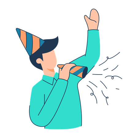 Boy is blowing confetti poppers in birthday party  Illustration