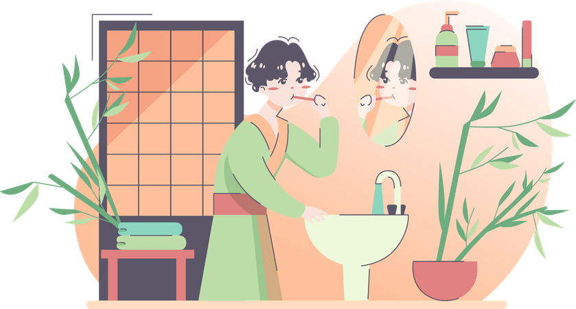 Boy is brushing his teeth  Illustration