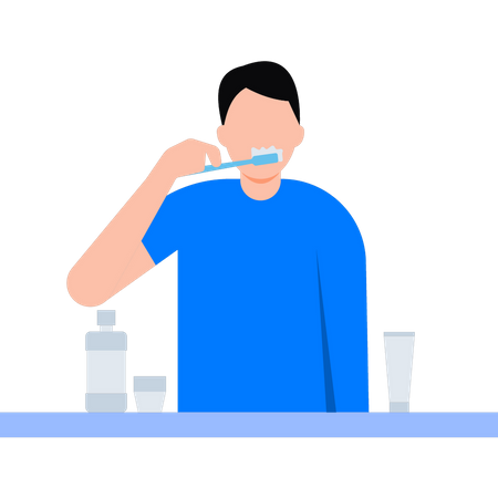 Boy is brushing his teeth  Illustration