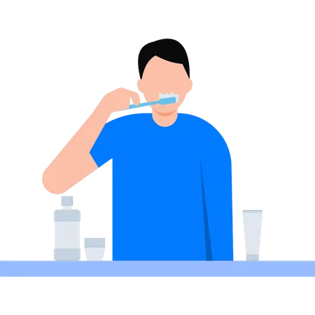 Boy is brushing his teeth  Illustration