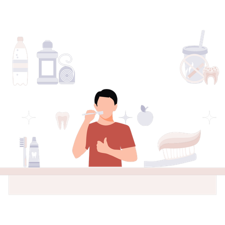 Boy is brushing his teeth with a toothbrush  Illustration
