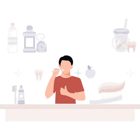 Boy is brushing his teeth with a toothbrush  Illustration