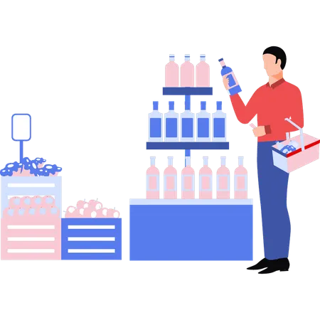 Boy is buying detergent bottle  Illustration