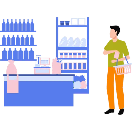 Boy is buying detergent bottle  Illustration