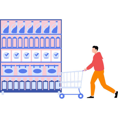 Boy is buying detergent from store  Illustration