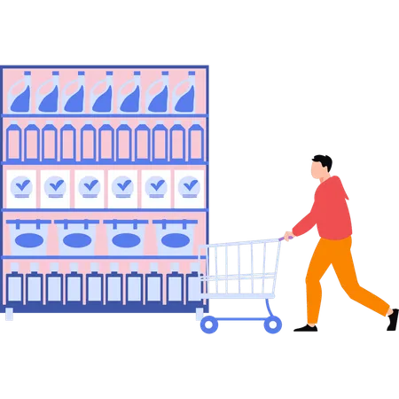 Boy is buying detergent from store  Illustration