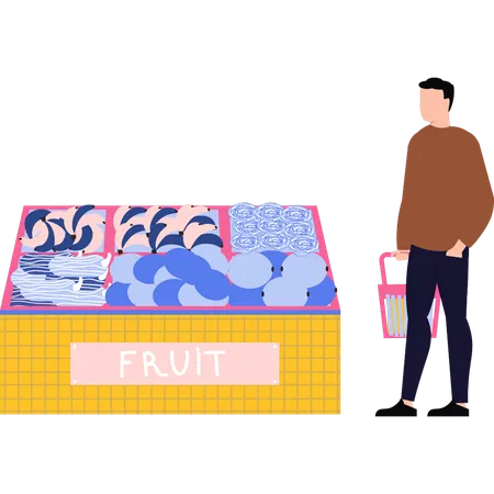 Boy is buying fruit in the shop  イラスト