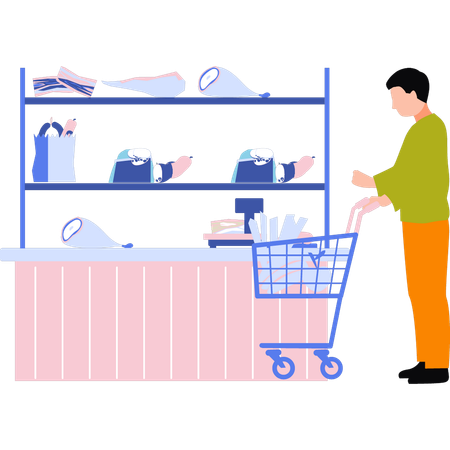 Boy is buying meat and vegetables  Illustration