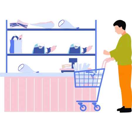 Boy is buying meat and vegetables  Illustration
