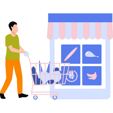 Boy is buying online grocery  Illustration