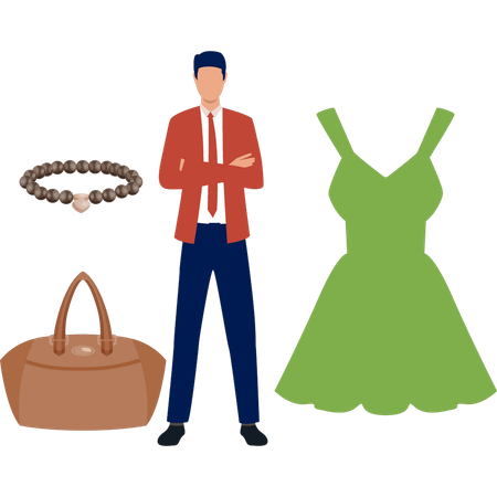 Boy is buying party wear dress for wife  Illustration