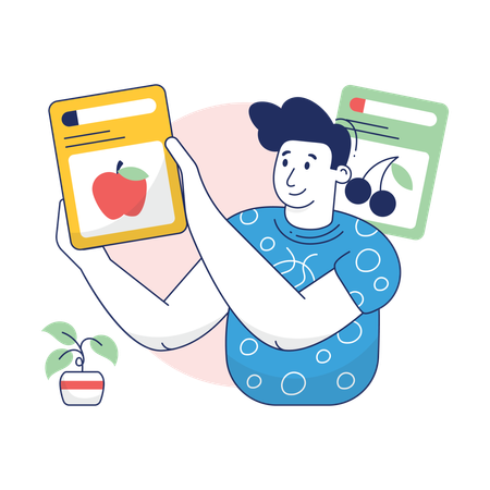 Boy is buying vegetables from grocery app  Illustration