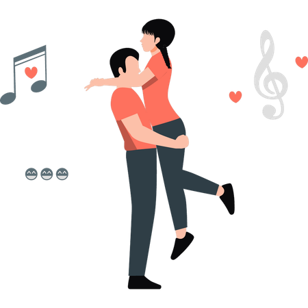 Boy is carrying his girl in his arms  Illustration