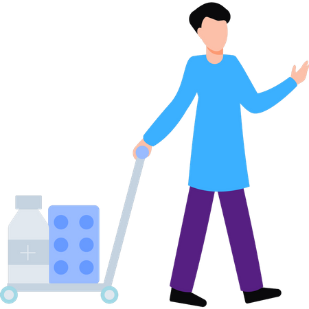 Boy is carrying medicine trolley  Illustration