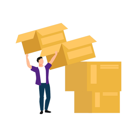 Boy is carrying open empty boxes  Illustration