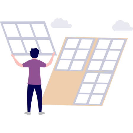 Boy is carrying solar plate  Illustration