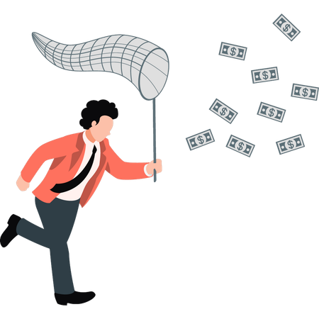 Boy is catching money bills  Illustration