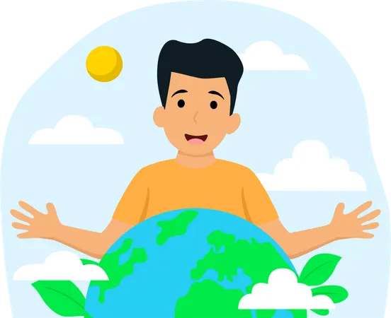 Boy is celebrating Earth Day  Illustration
