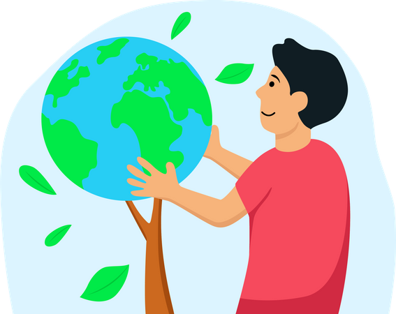 Boy is celebrating Earth Day  Illustration