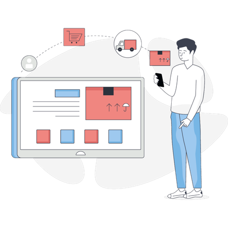 Boy is checking E-commerce supply chain  Illustration