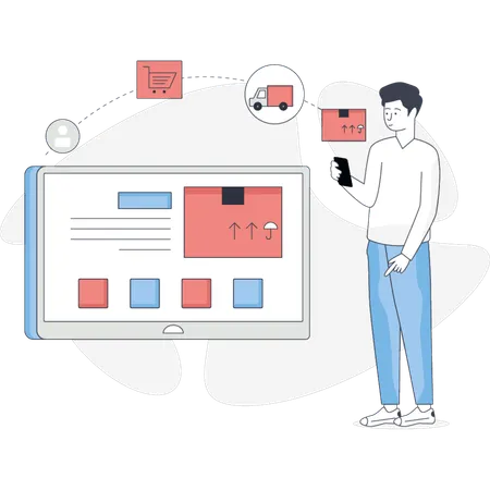 Boy is checking E-commerce supply chain  Illustration