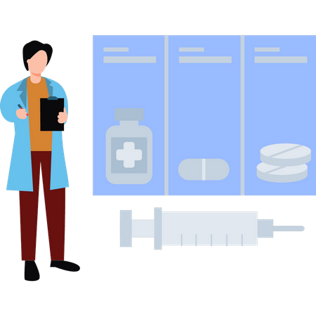 Boy is checking medicine in the locker  Illustration