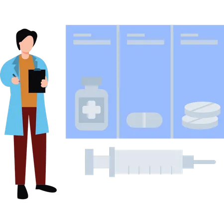 Boy is checking medicine in the locker  Illustration