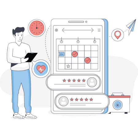Boy is checking online doctor appointment rating  Illustration